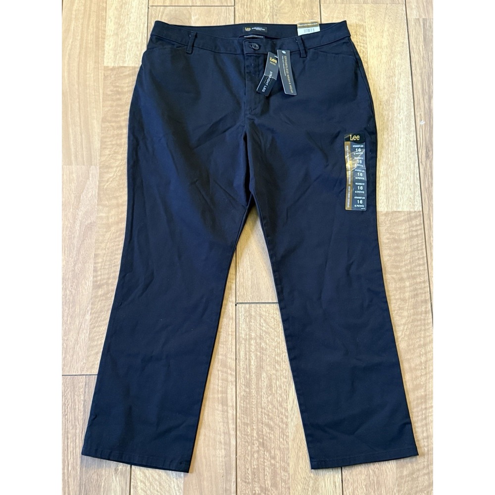 Women's Lee Petite Straight Leg Relaxed Fit Black Pants Size 16S